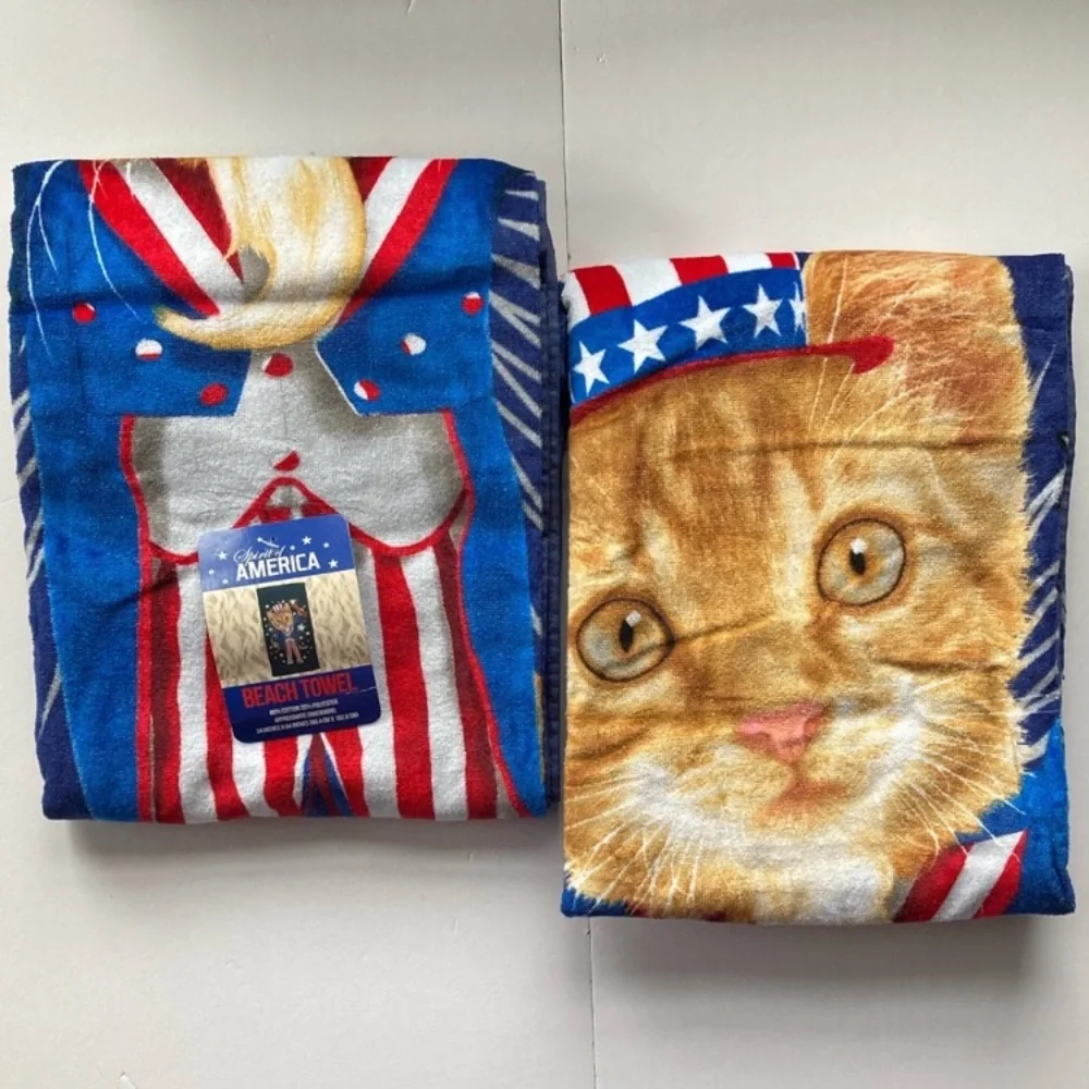 Patriotic Cat Beach Towels Lot of 2